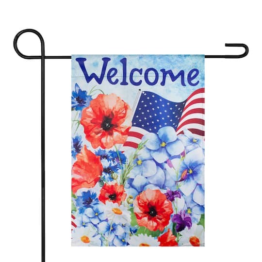 Welcome Patriotic Americana Outdoor Floral Garden Flag, 12.5&#x22; x 18&#x22;